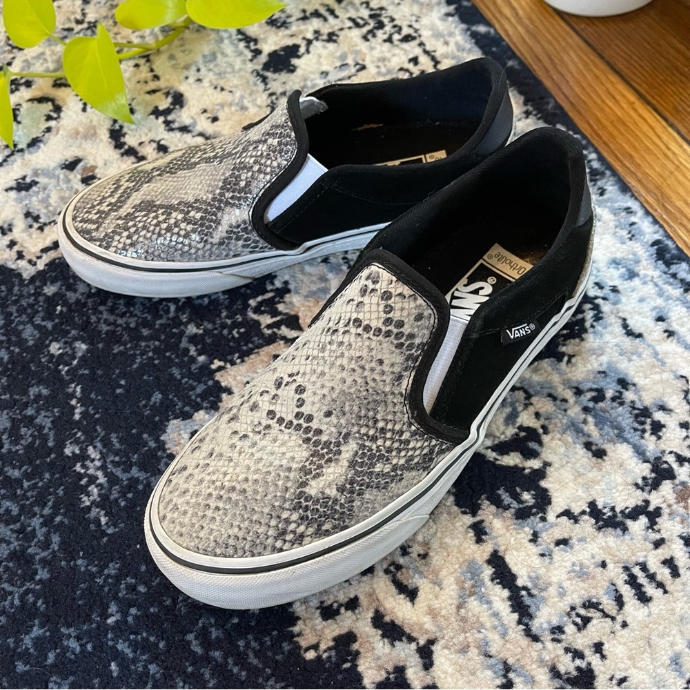 Vans snake print and suede slip ons